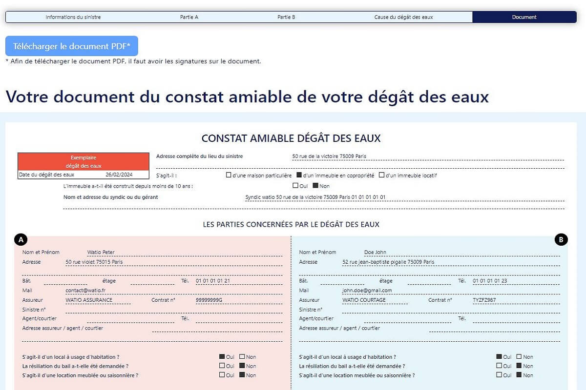 Comment remplir son constat de dégât des eaux : Guide complet de la partie A à la partie B - WATIO