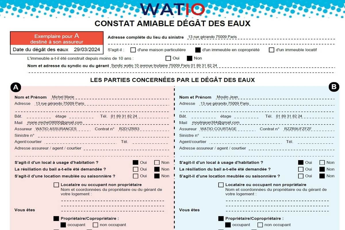 Constat amiable en cas de dégât des eaux : explications - WATIO